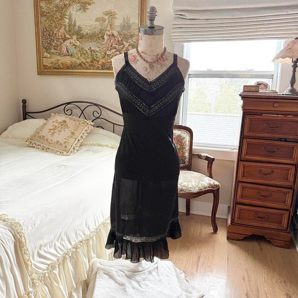 black lace midi dress  90s black embellished midi dress fits like a medium - Picture 2 of 5
